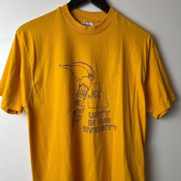 1989 Vintage 80s Unity In Our Diversity JCL T Shirt Adult Yellow Large L USA - Picture 13 of 16